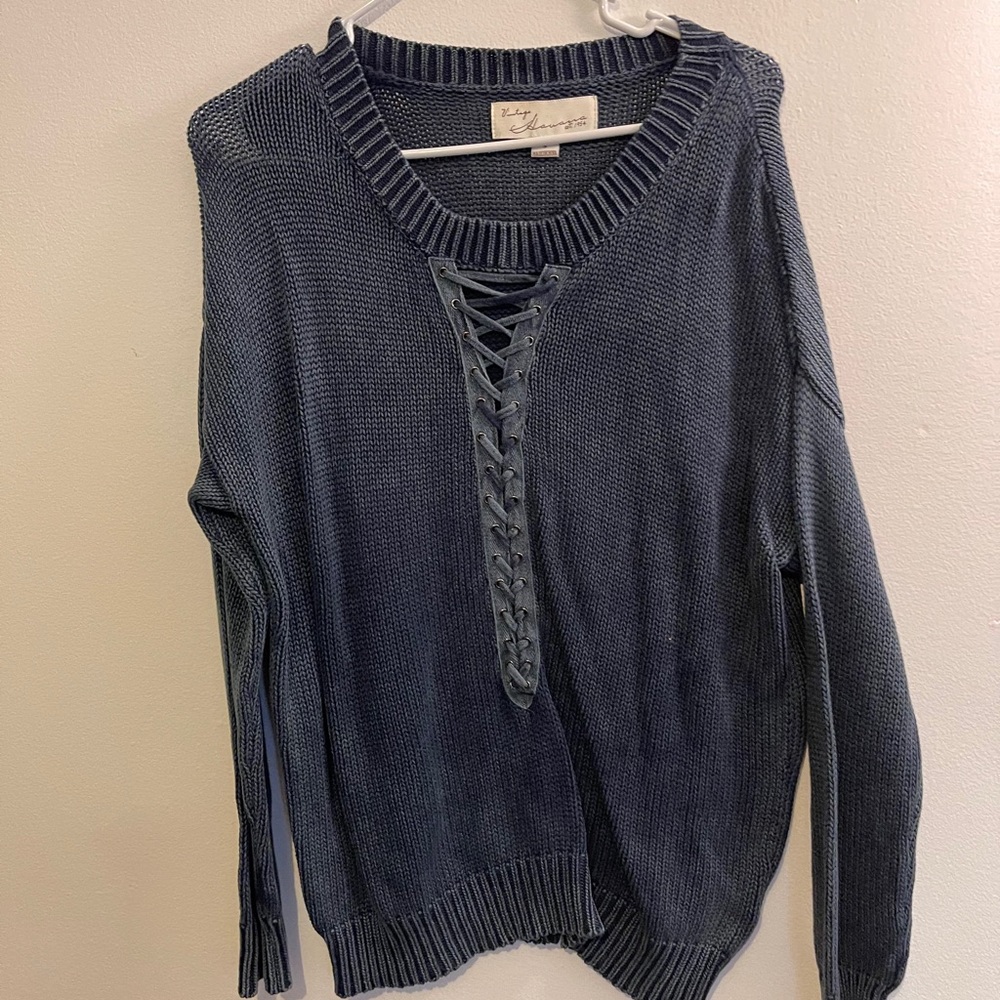 American Threads Lace Up Sweater